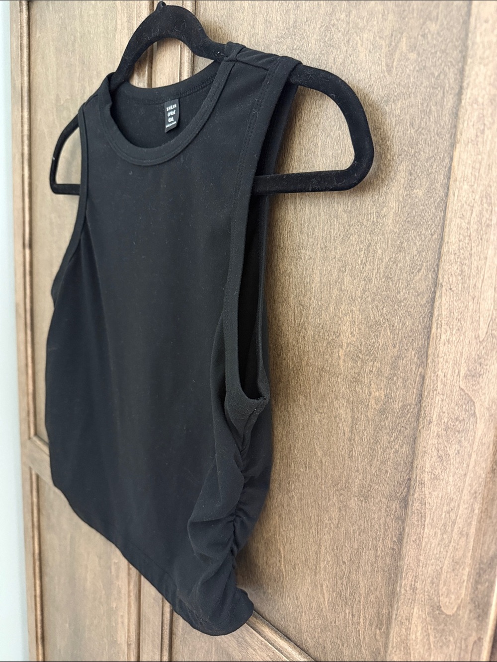 Curve Black High Neck Cropped Hem Ruched Sides Tank